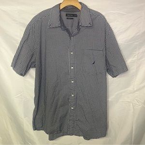 Nautica Men’s Button Down Short Sleeve 2XL Blue White Gingham